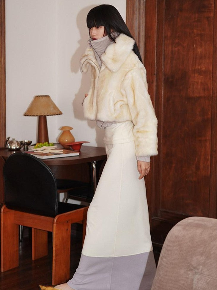 badtaste Western Patchwork Faux Two Piece Cropped Women's Faux Fur Coats