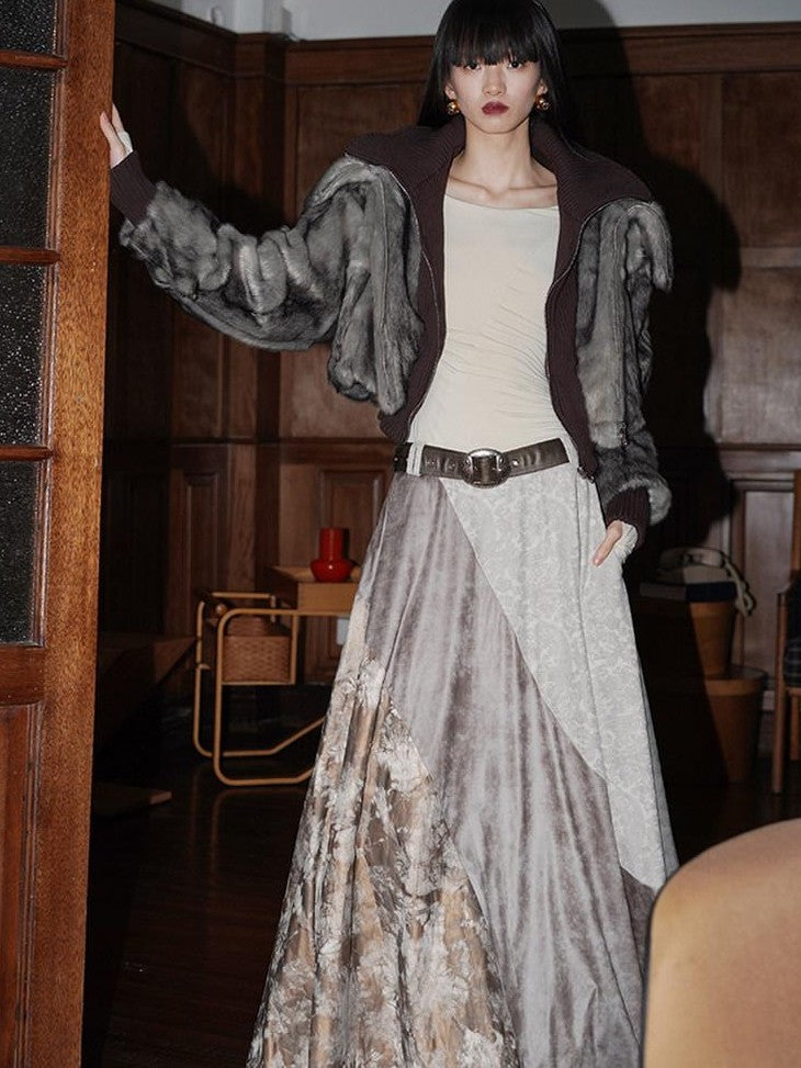 badtaste Western Patchwork Faux Two Piece Cropped Women's Faux Fur Coats