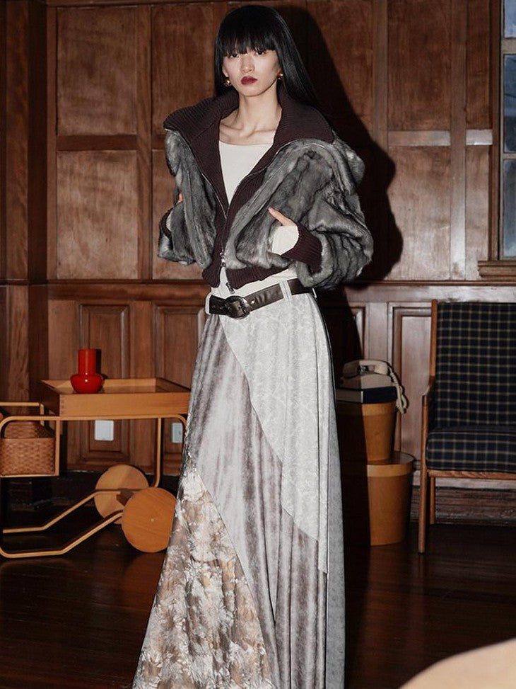 badtaste Western Patchwork Faux Two Piece Cropped Women's Faux Fur Coats