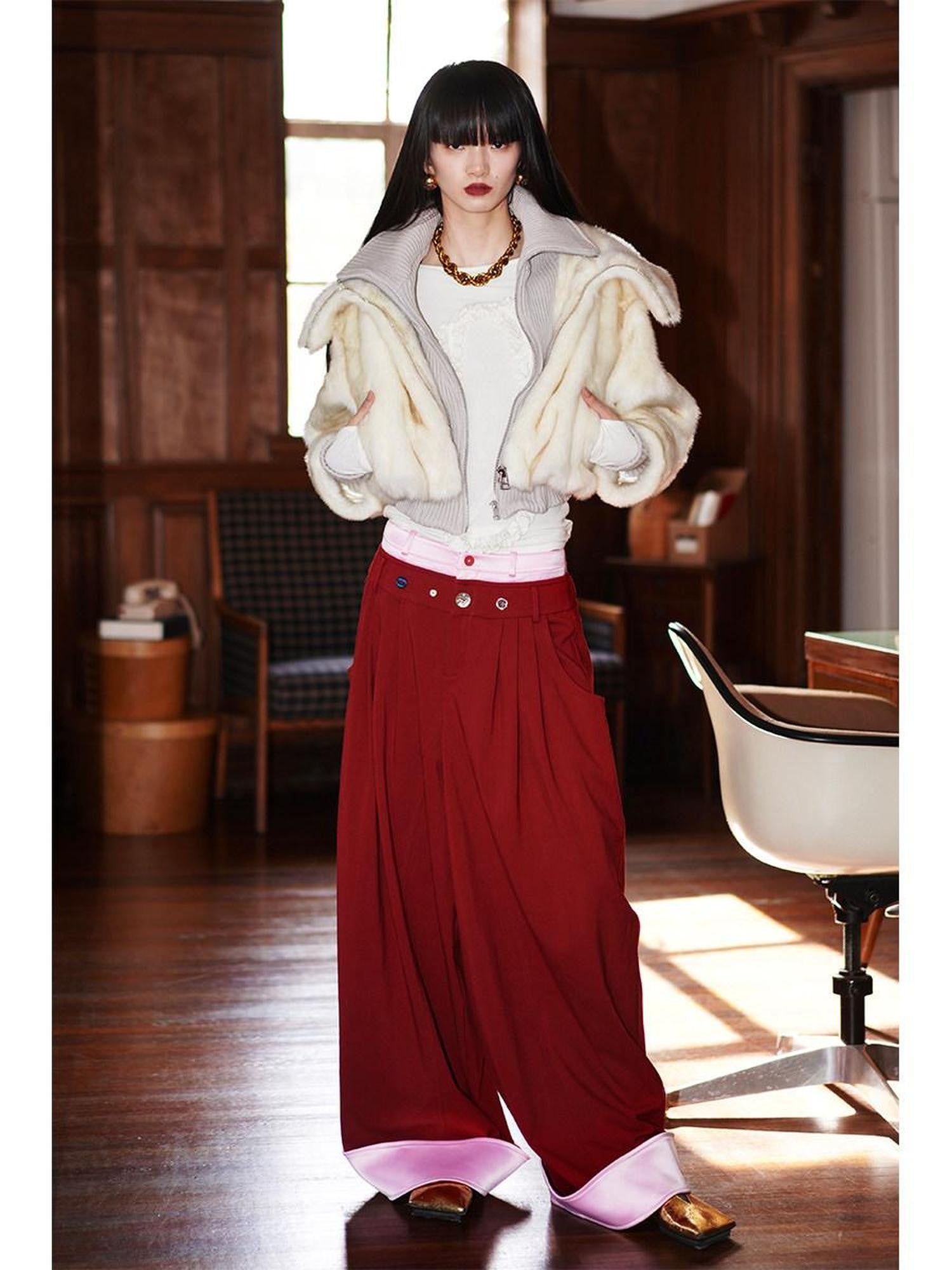 badtaste Western Patchwork Faux Two Piece Cropped Women's Faux Fur Coats
