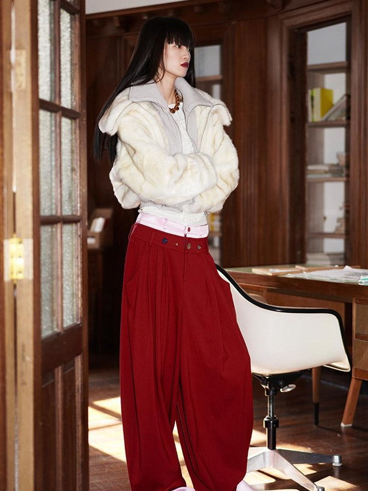 badtaste Western Patchwork Faux Two Piece Cropped Women's Faux Fur Coats