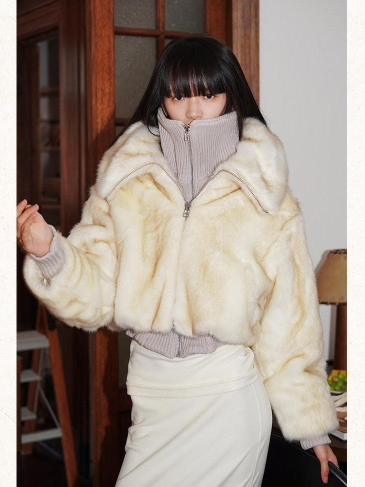 badtaste Western Patchwork Faux Two Piece Cropped Women's Faux Fur Coats