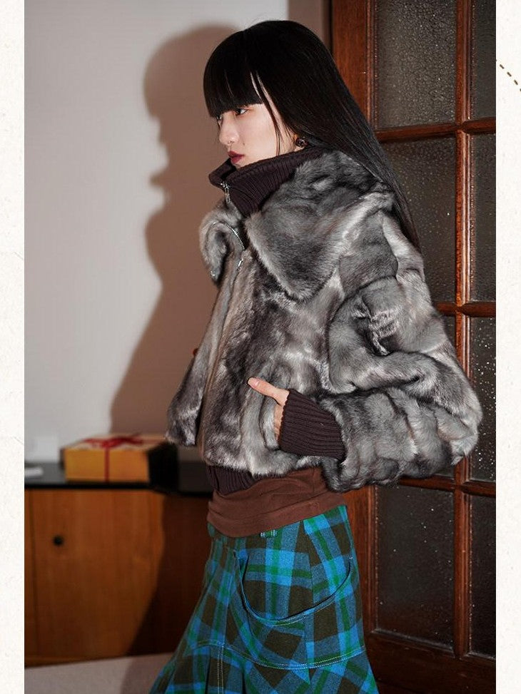 badtaste Western Patchwork Faux Two Piece Cropped Women's Faux Fur Coats