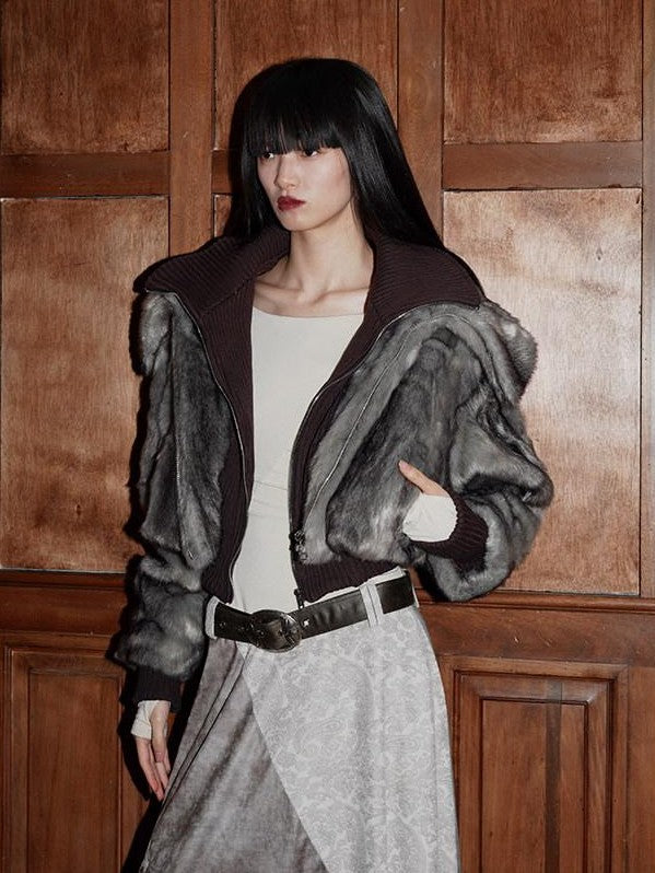 badtaste Western Patchwork Faux Two Piece Cropped Women's Faux Fur Coats