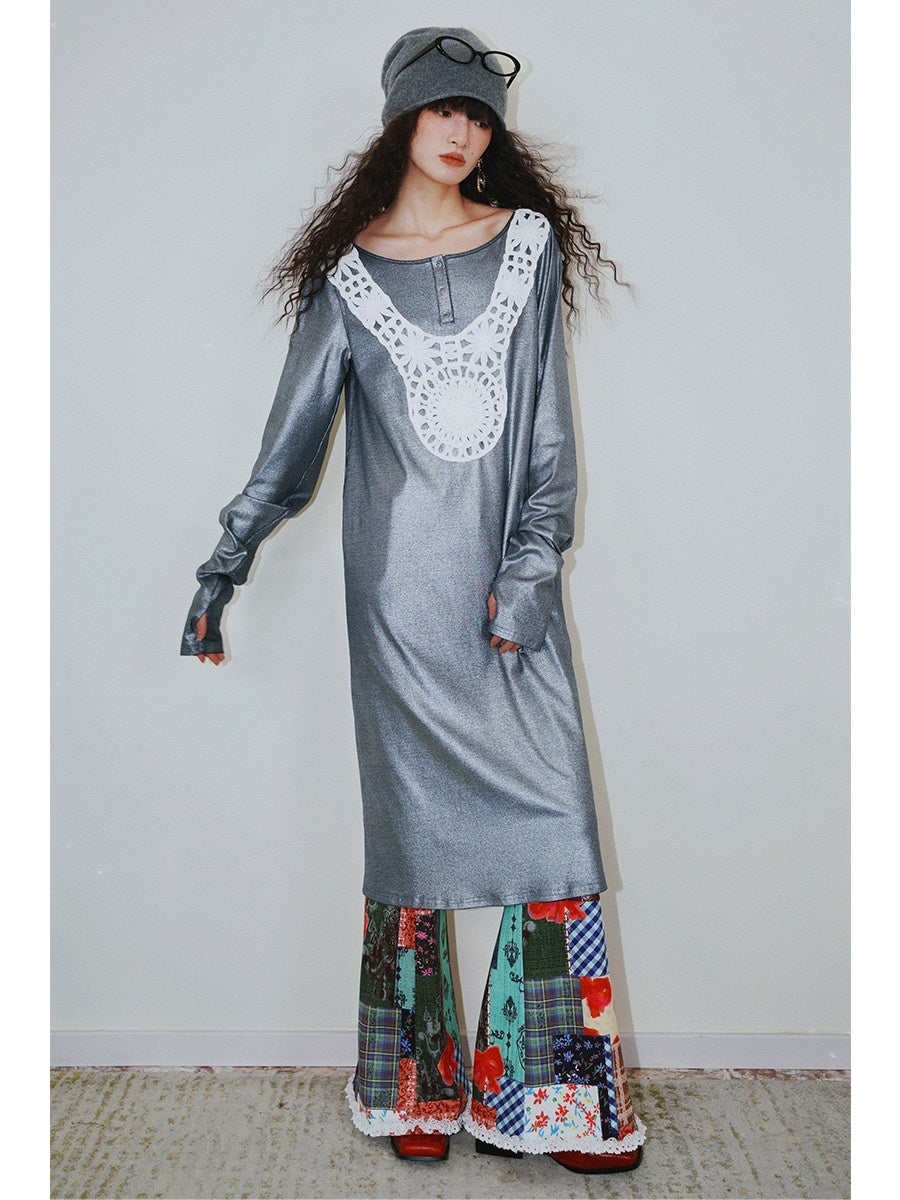 badtaste_Western_Patchwork_Lace_Loose_Long_Sleeve_Women's_Silver_Foil_Casual_Maxi_Dresses_861057285959_MISSTT