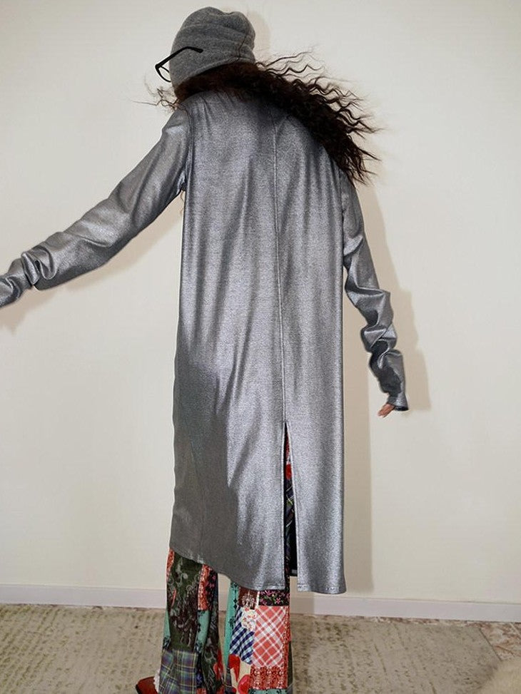 badtaste Western Patchwork Lace Loose Long Sleeve Women's Silver Foil Casual Maxi Dresses