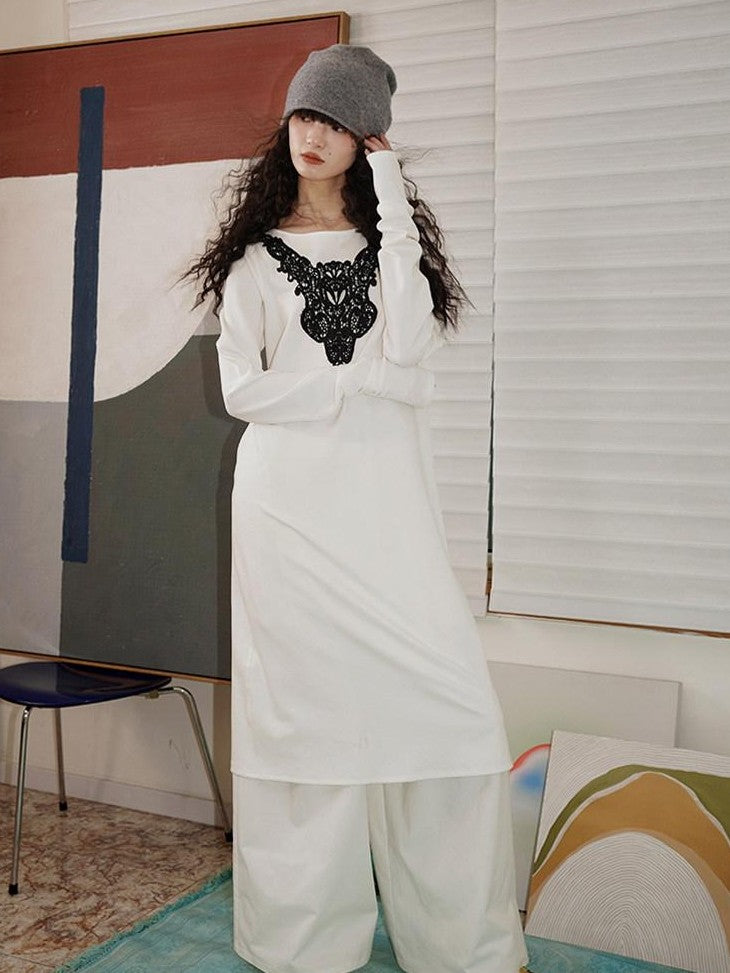 badtaste Western Patchwork Lace Loose Long Sleeve Women's Silver Foil Casual Maxi Dresses