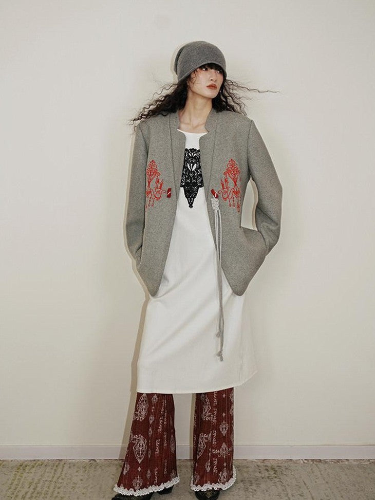 badtaste Western Patchwork Lace Loose Long Sleeve Women's Silver Foil Casual Maxi Dresses