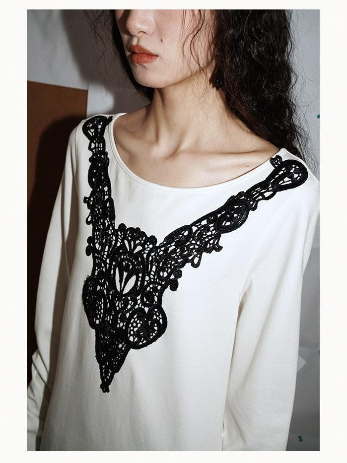 badtaste Western Patchwork Lace Loose Long Sleeve Women's Silver Foil Casual Maxi Dresses