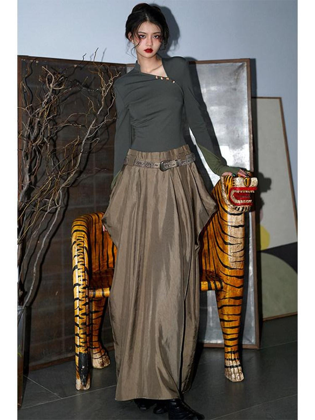 badtaste Western Patchwork Three Tone Long Sleeve Women's Heavyweight Casual Maxi Dresses