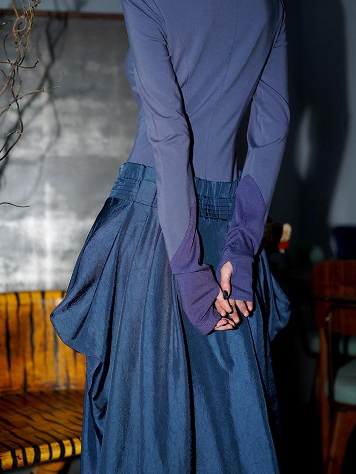 badtaste Western Patchwork Three Tone Long Sleeve Women's Heavyweight Casual Maxi Dresses