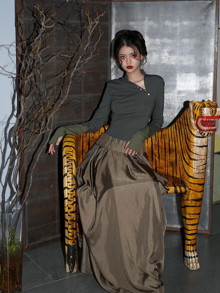 badtaste Western Patchwork Three Tone Long Sleeve Women's Heavyweight Casual Maxi Dresses