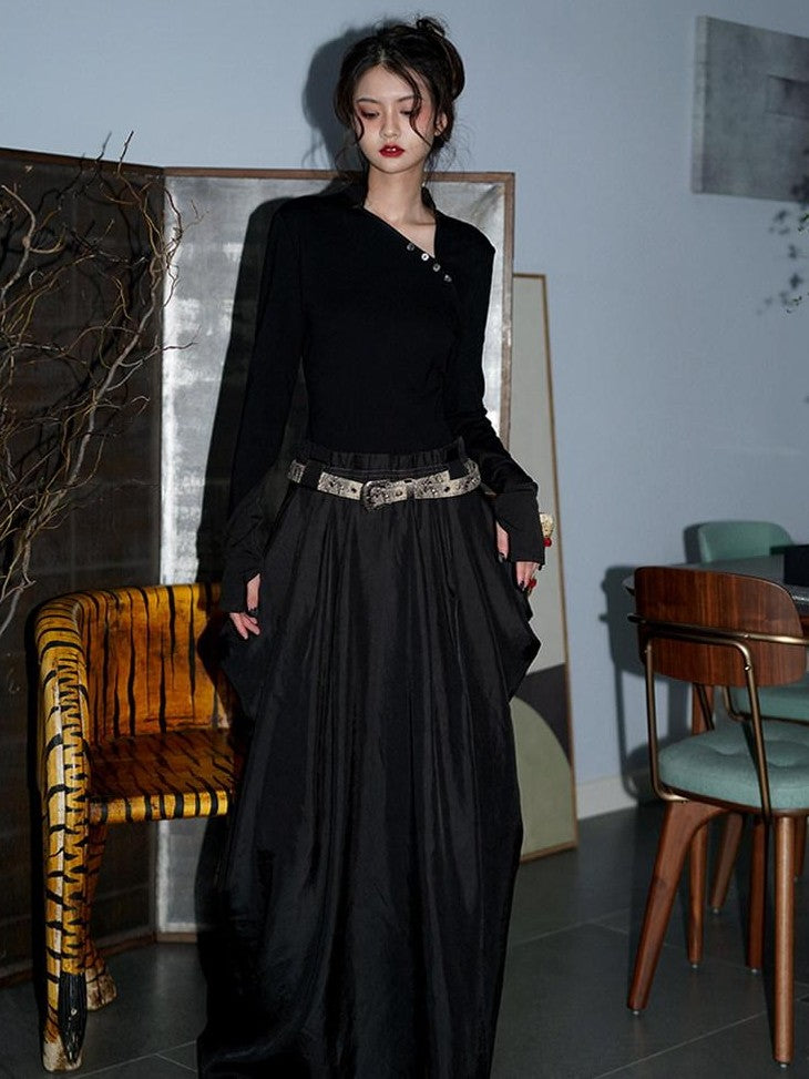 badtaste Western Patchwork Three Tone Long Sleeve Women's Heavyweight Casual Maxi Dresses