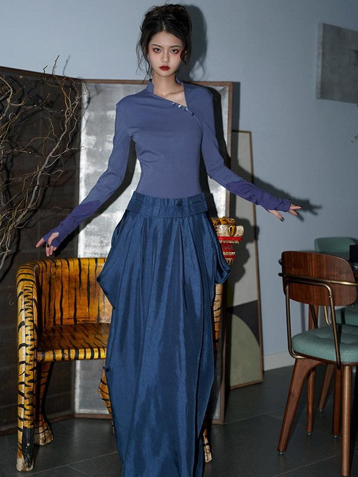 badtaste Western Patchwork Three Tone Long Sleeve Women's Heavyweight Casual Maxi Dresses