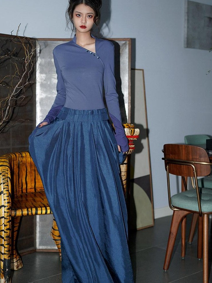 badtaste Western Patchwork Three Tone Long Sleeve Women's Heavyweight Casual Maxi Dresses