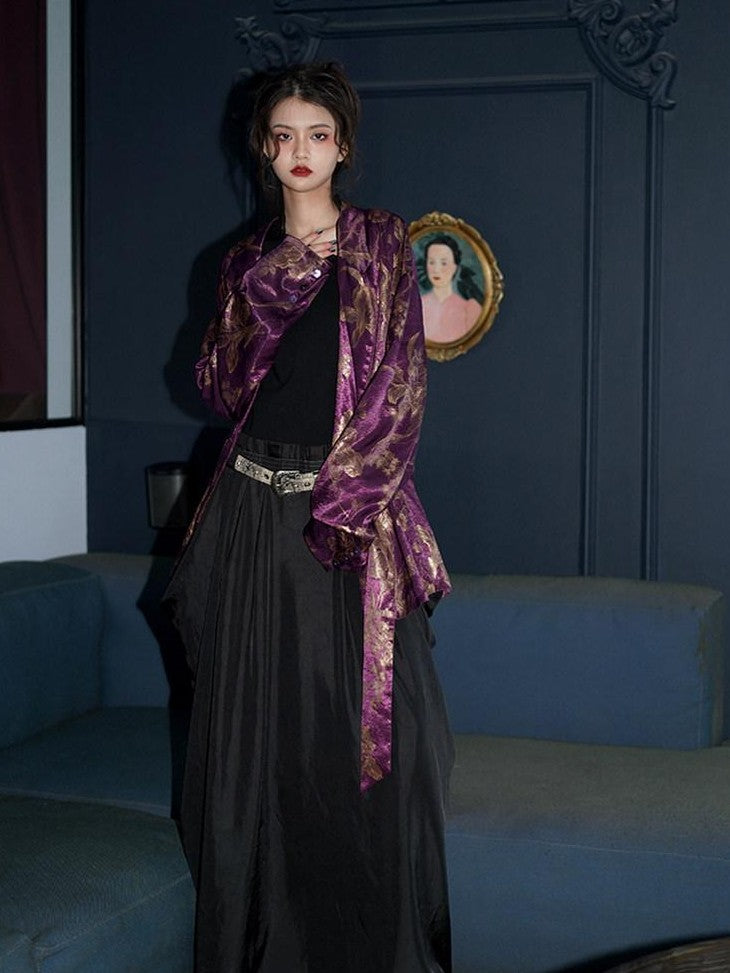 badtaste Western Patchwork Three Tone Long Sleeve Women's Heavyweight Casual Maxi Dresses