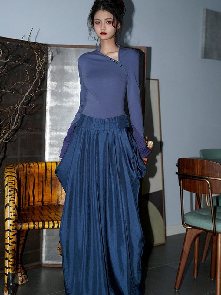 badtaste Western Patchwork Three Tone Long Sleeve Women's Heavyweight Casual Maxi Dresses