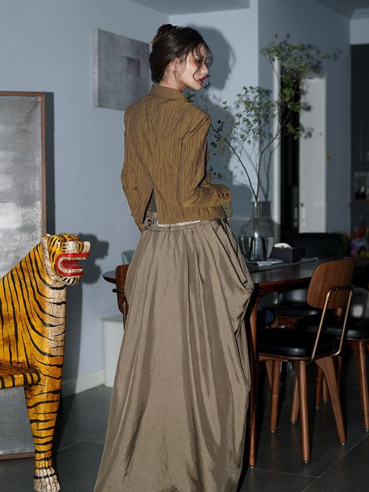 badtaste Western Patchwork Three Tone Long Sleeve Women's Heavyweight Casual Maxi Dresses