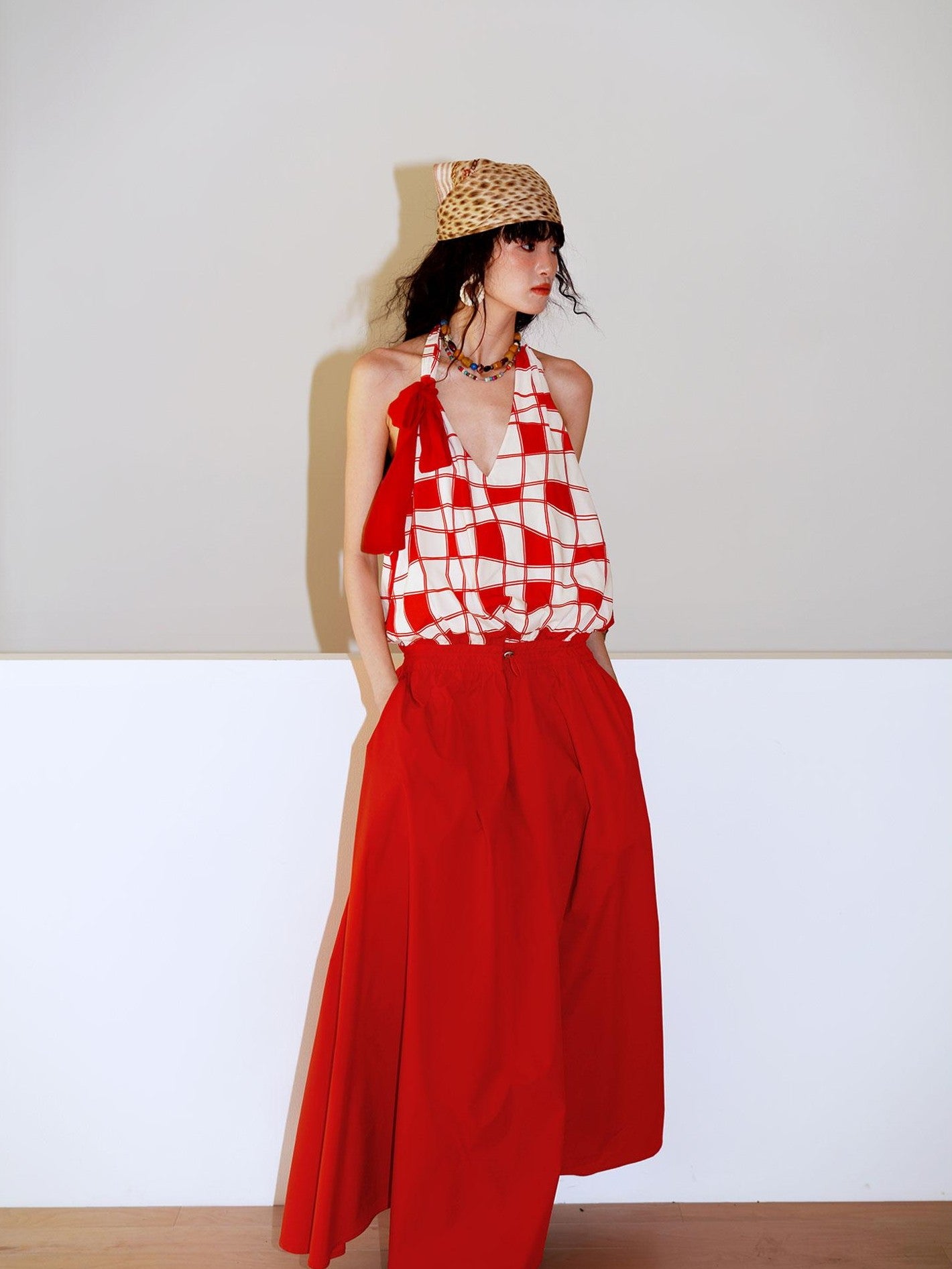 badtaste Western Plaid Print V-neck Backless Adjustable Women's Halter Maxi Dresses