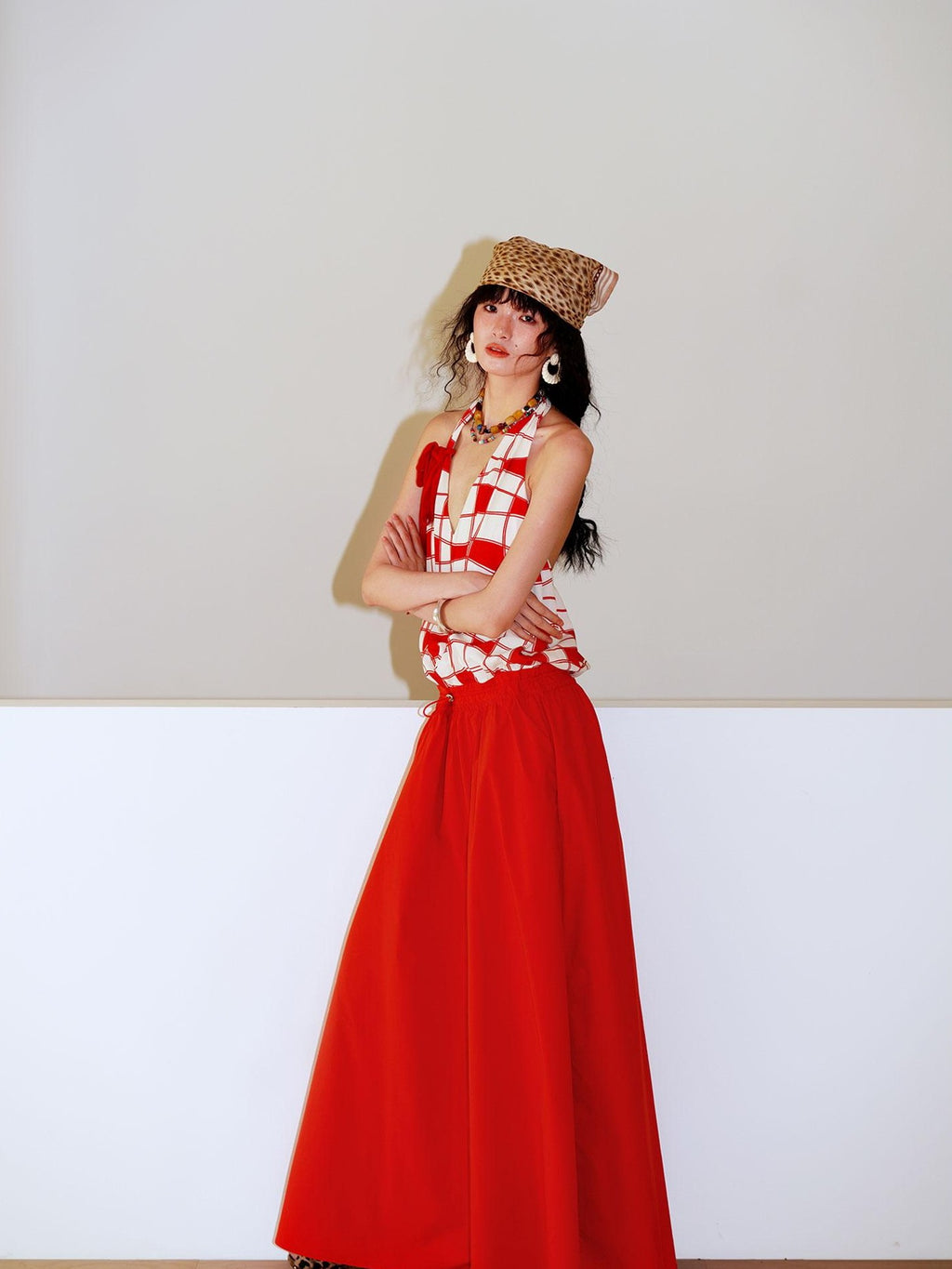 badtaste Western Plaid Print V-neck Backless Adjustable Women's Halter Maxi Dresses