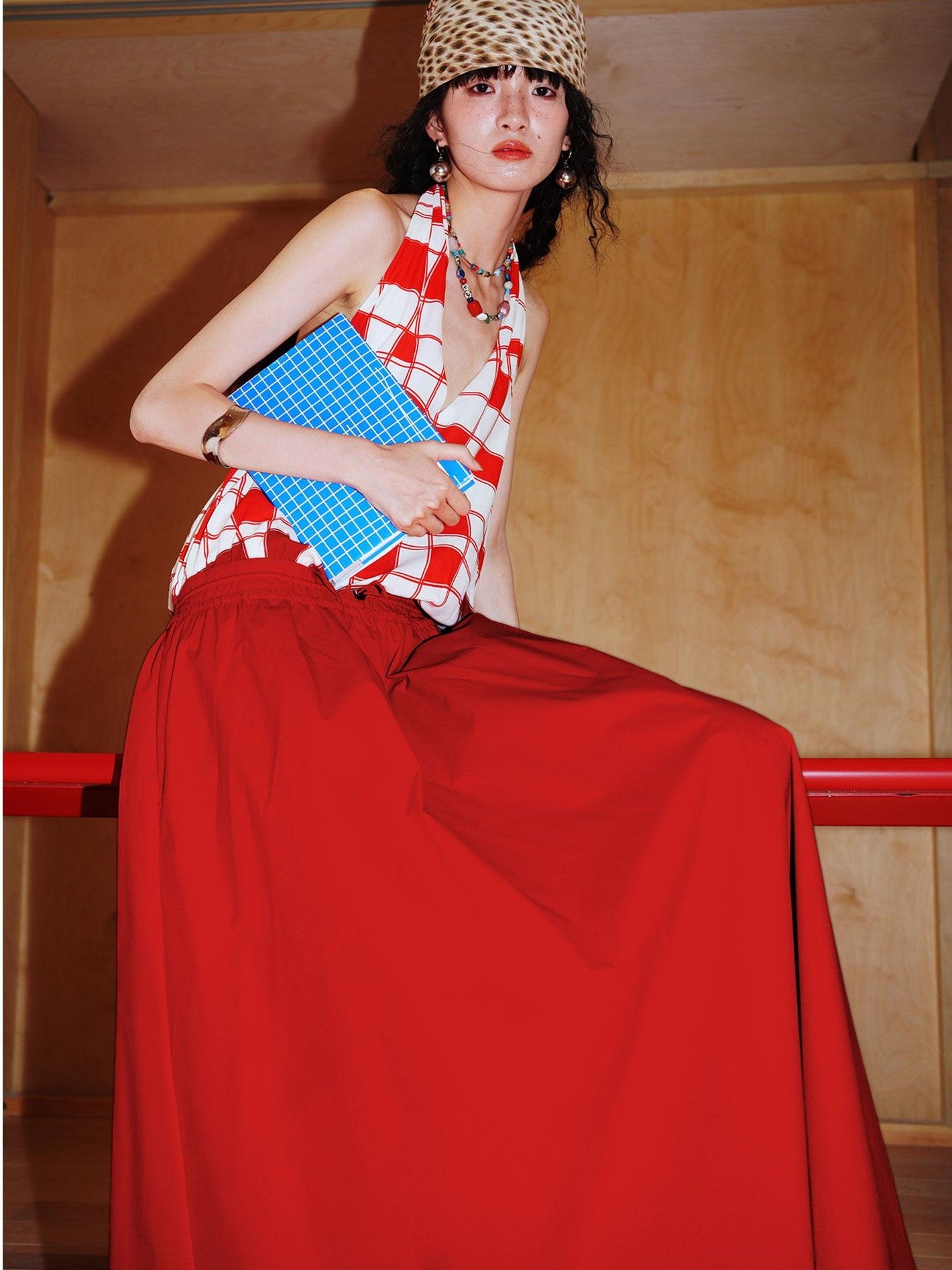 badtaste Western Plaid Print V-neck Backless Adjustable Women's Halter Maxi Dresses