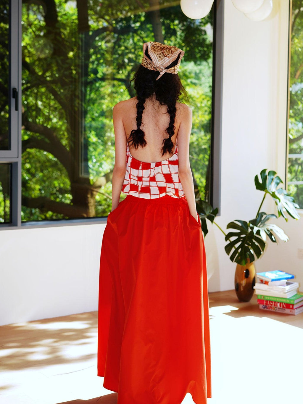 badtaste Western Plaid Print V-neck Backless Adjustable Women's Halter Maxi Dresses