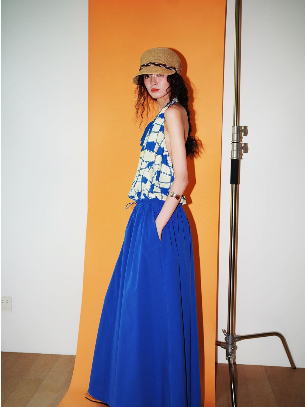 badtaste Western Plaid Print V-neck Backless Adjustable Women's Halter Maxi Dresses