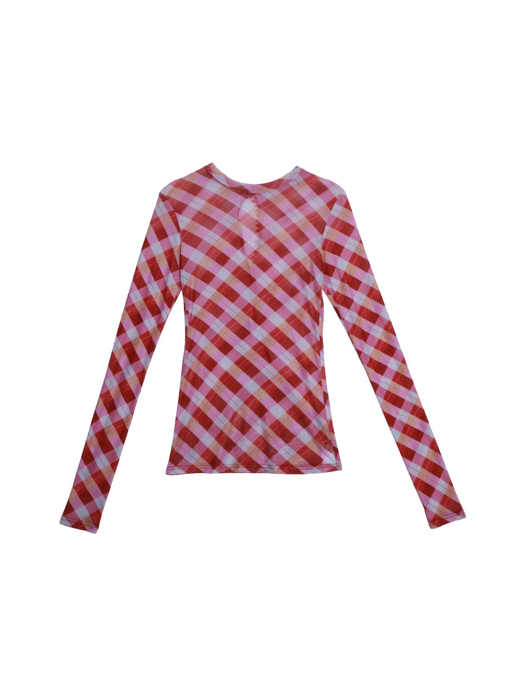 badtaste_Western_Plaid_Two_Way_Print_Mesh_Cutout_Women's_Long_Sleeve_T-shirts_972205030534_MISSTT