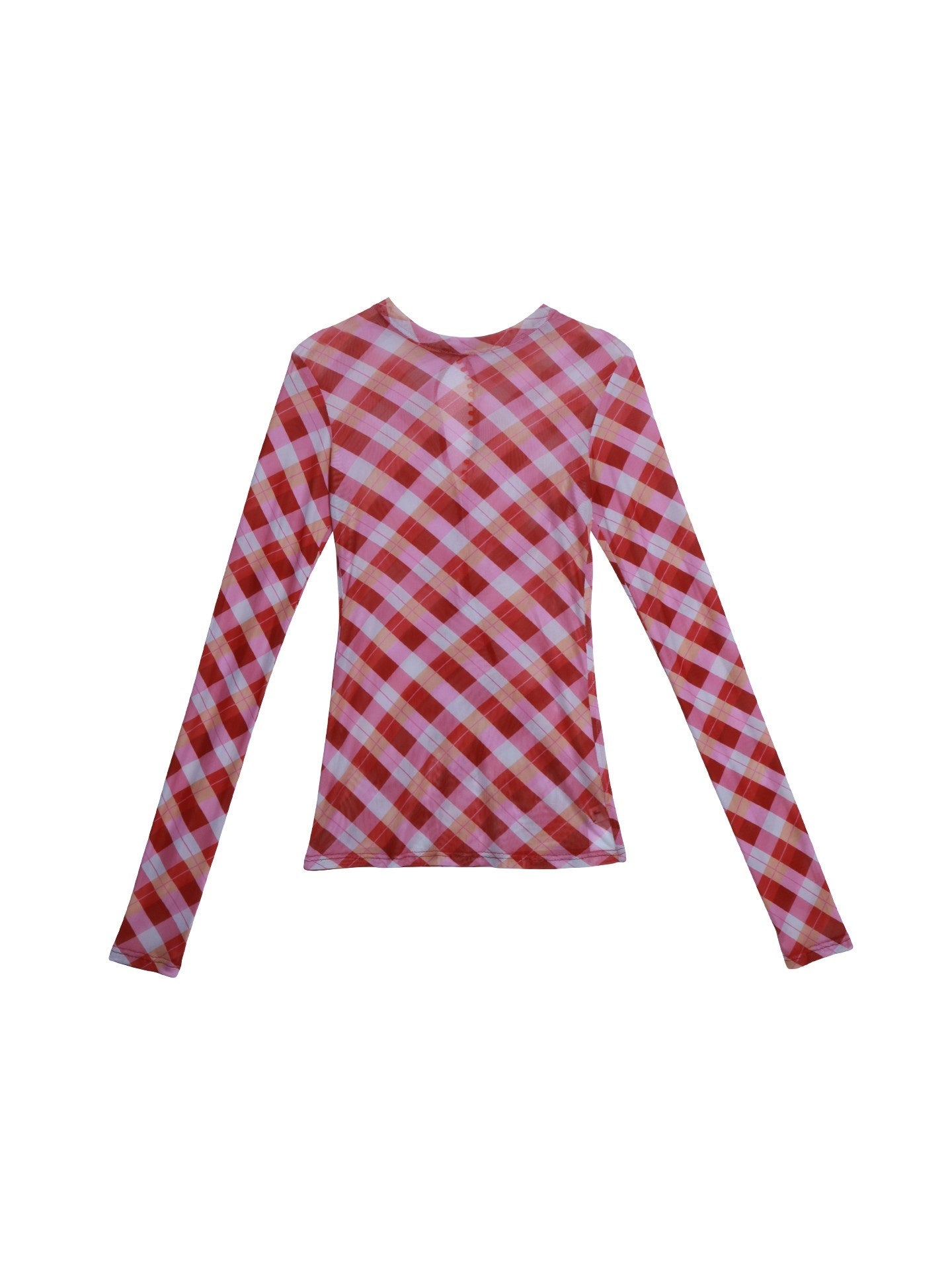 badtaste_Western_Plaid_Two_Way_Print_Mesh_Cutout_Women's_Long_Sleeve_T-shirts_972205030534_MISSTT