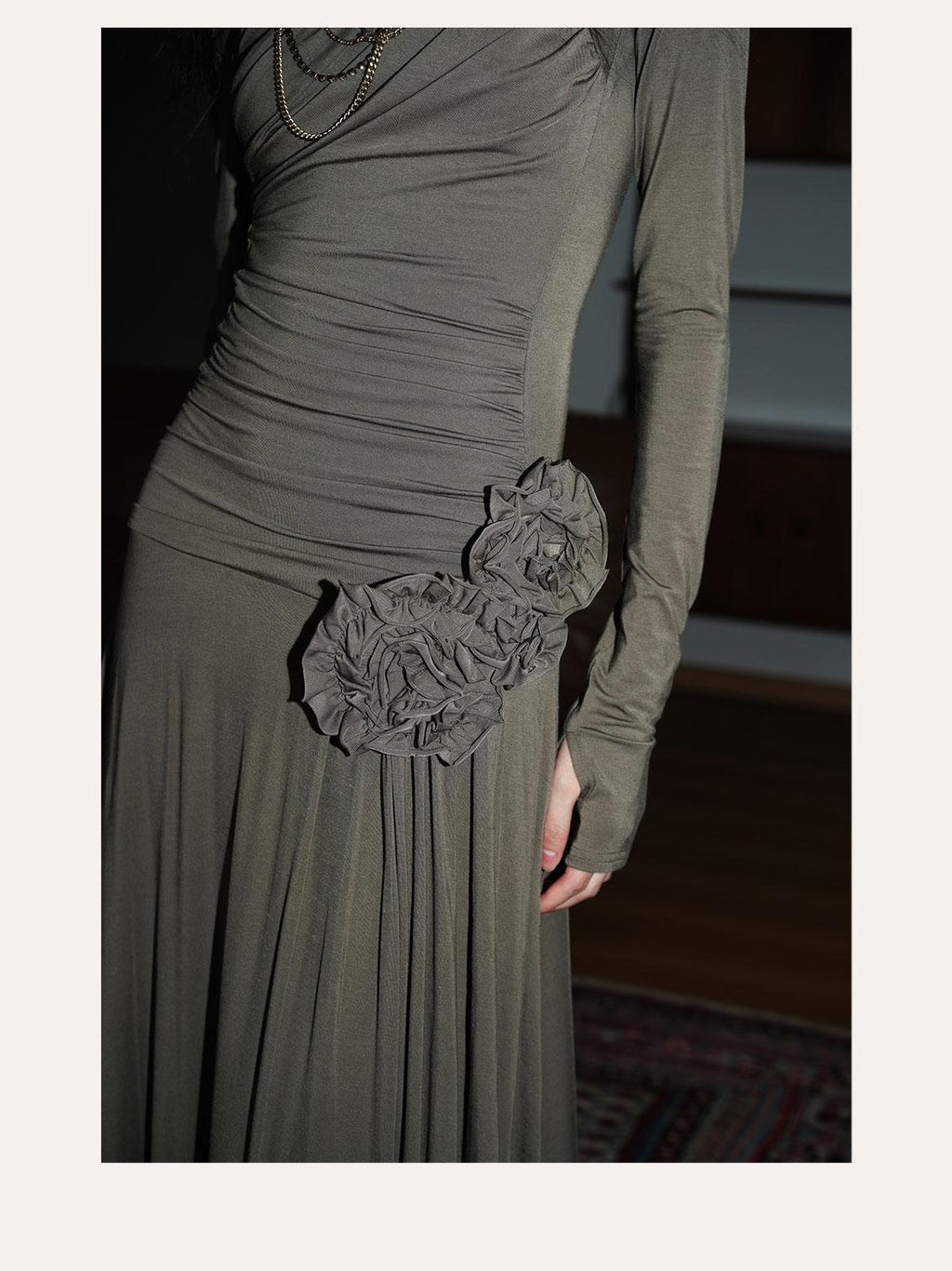 badtaste Western Pleated One Shoulder Removable Knot Women's Lyocell Casual Maxi Dresses