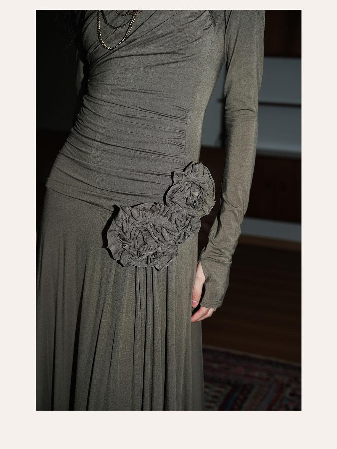 badtaste Western Pleated One Shoulder Removable Knot Women's Lyocell Casual Maxi Dresses