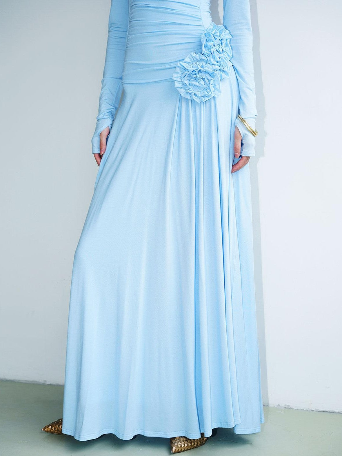 badtaste Western Pleated One Shoulder Removable Knot Women's Lyocell Casual Maxi Dresses