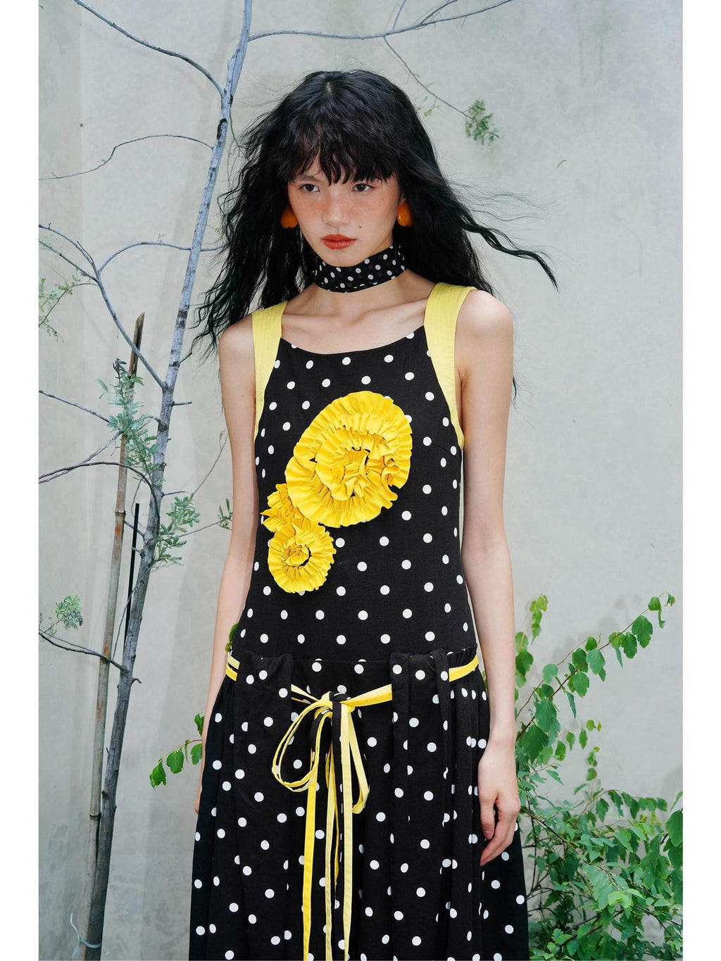 badtaste Western Polka Dot 3d Rosette Women's Linen Slip Maxi Dresses