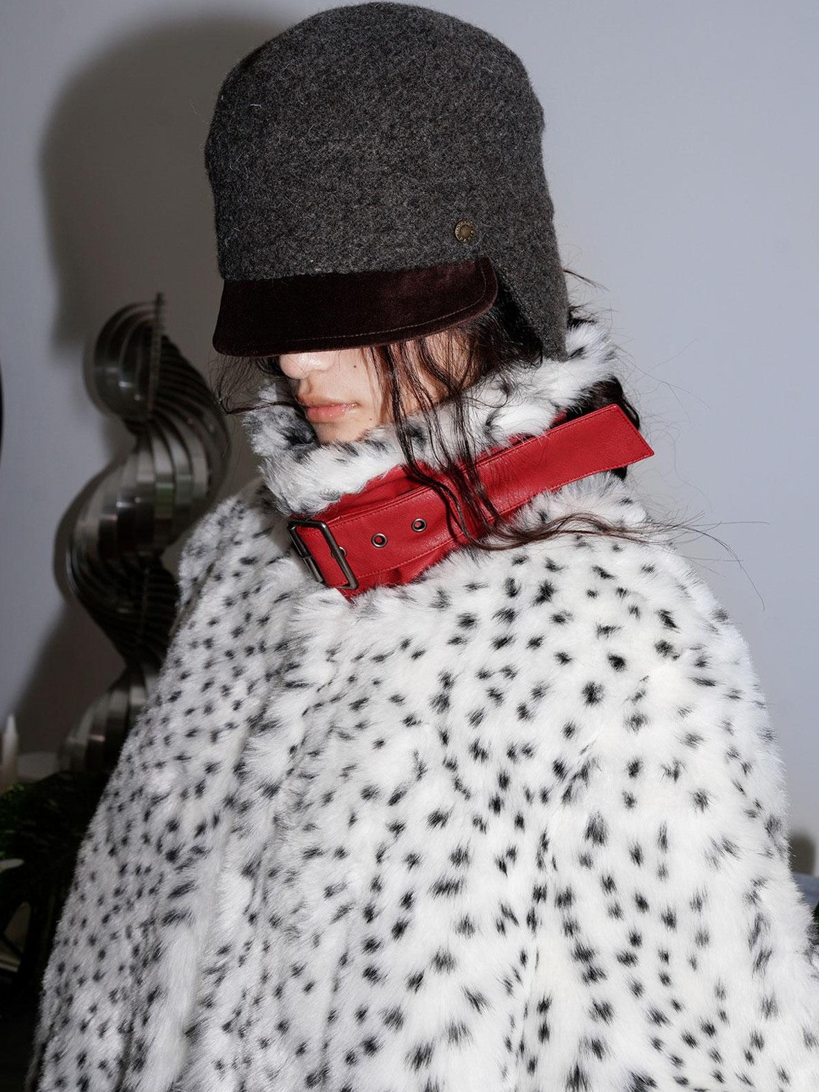 badtaste Western Polka Dot Colorblock Women's Plush Midlength Loose Fit Faux Fur Coats