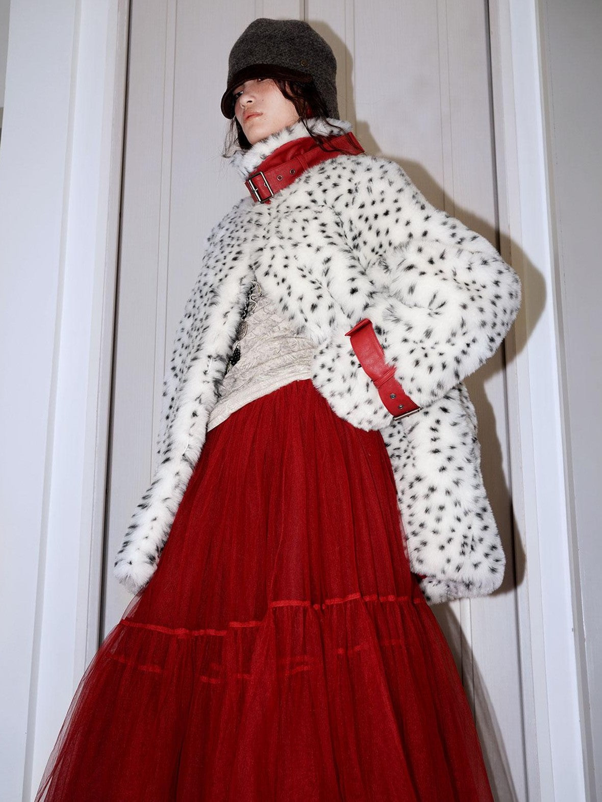 badtaste Western Polka Dot Colorblock Women's Plush Midlength Loose Fit Faux Fur Coats