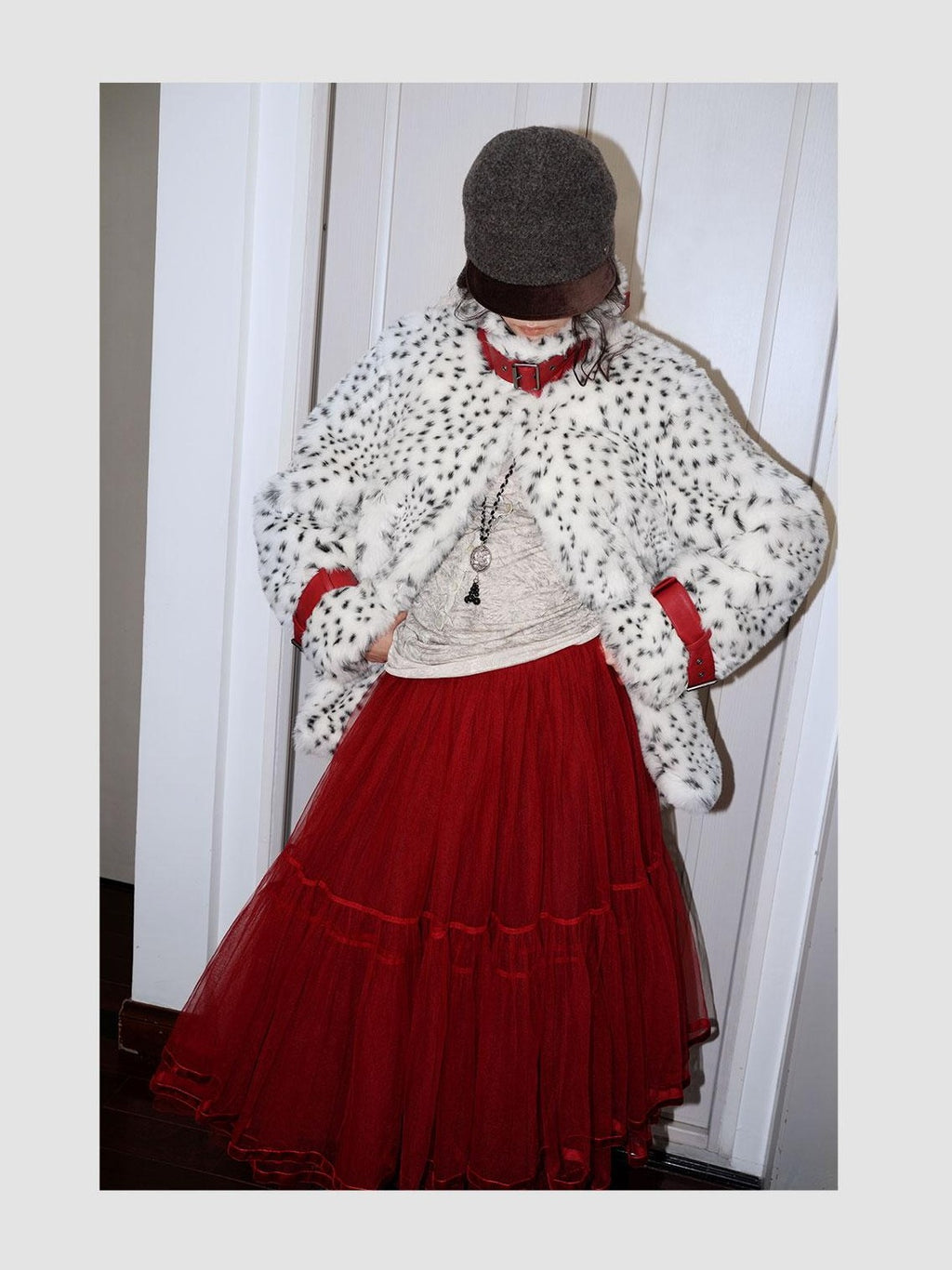 badtaste Western Polka Dot Colorblock Women's Plush Midlength Loose Fit Faux Fur Coats