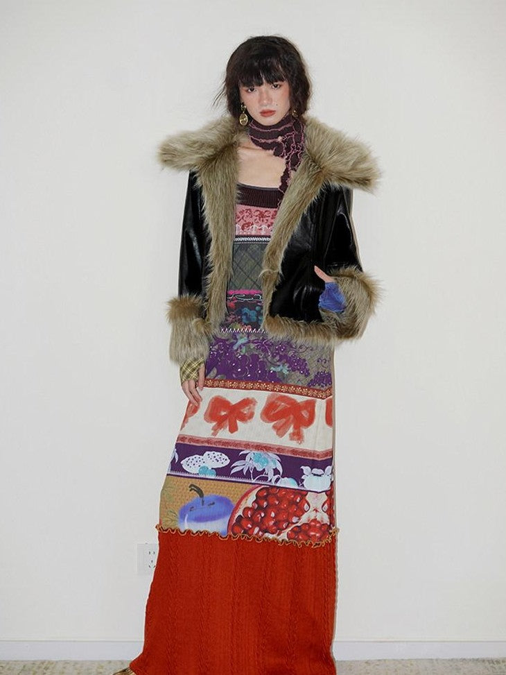badtaste Western Printed Patchwork Slim Women's Rib Knit Casual Maxi Dresses