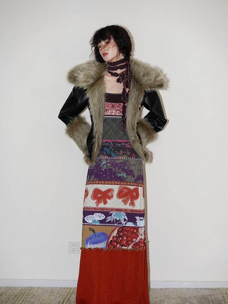 badtaste Western Printed Patchwork Slim Women's Rib Knit Casual Maxi Dresses