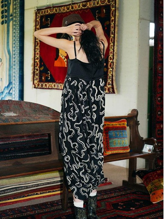 badtaste Western Resort Loose Women's Tencel Jacquard Slip Midi Dresses