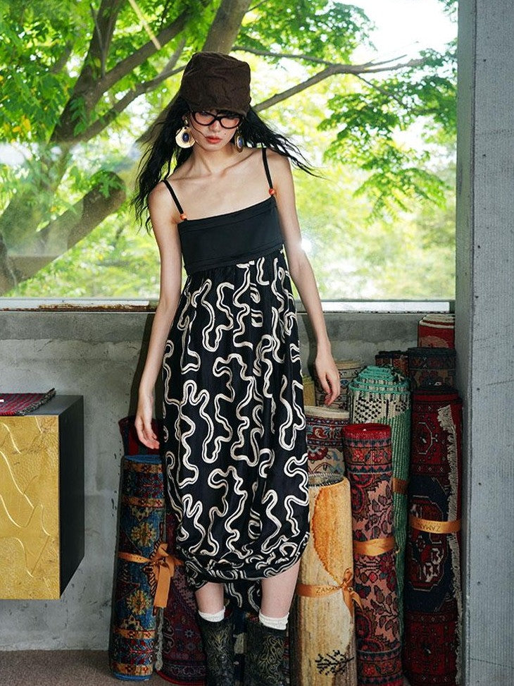 badtaste Western Resort Loose Women's Tencel Jacquard Slip Midi Dresses