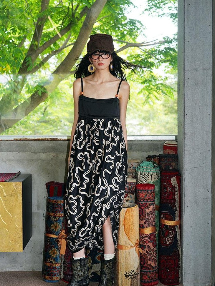 badtaste Western Resort Loose Women's Tencel Jacquard Slip Midi Dresses