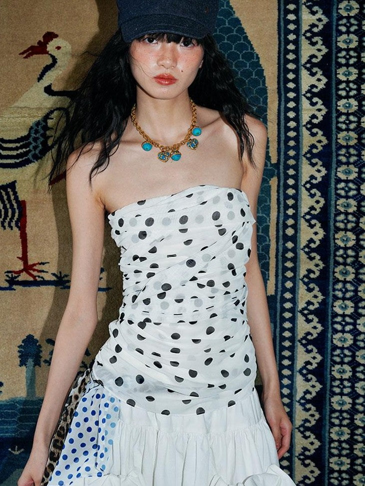 badtaste Western Retro Colorblock Polka Dot Tie Back Women's Halter Tops