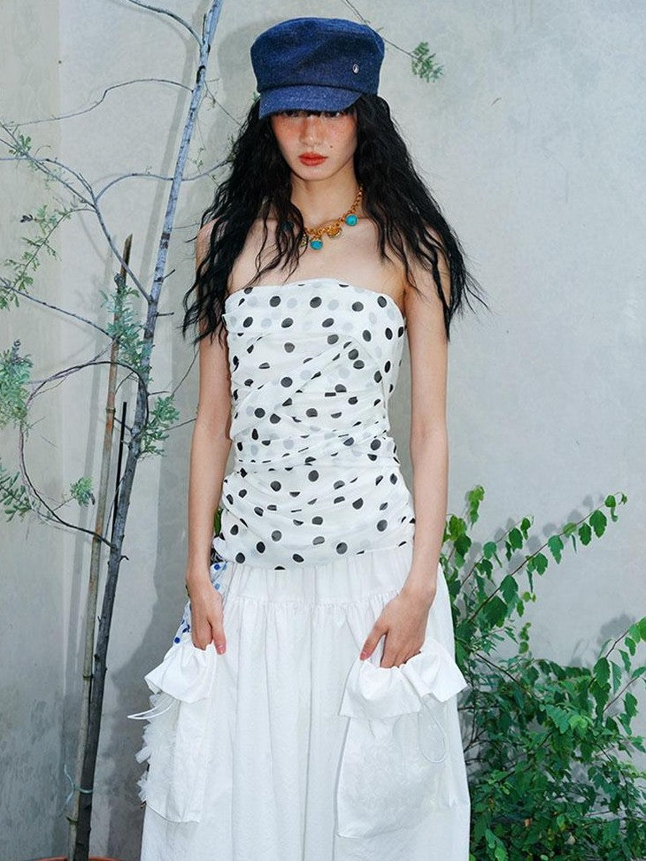 badtaste Western Retro Colorblock Polka Dot Tie Back Women's Halter Tops