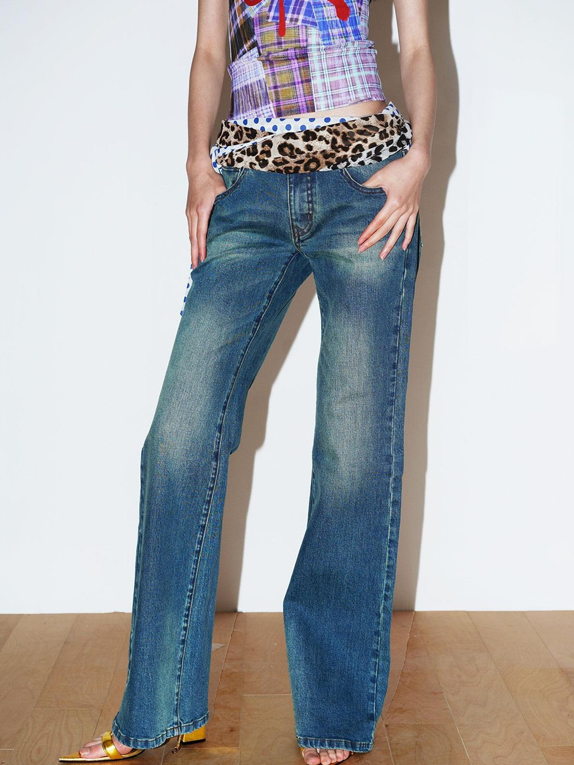 badtaste Western Retro Machine Embroidered Slim Low Waist Women's Denim Flare Jeans
