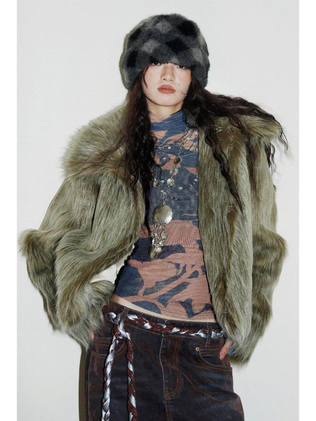 badtaste Western Retro Short Loose Plush Niche Design Women's Faux Fur Coats