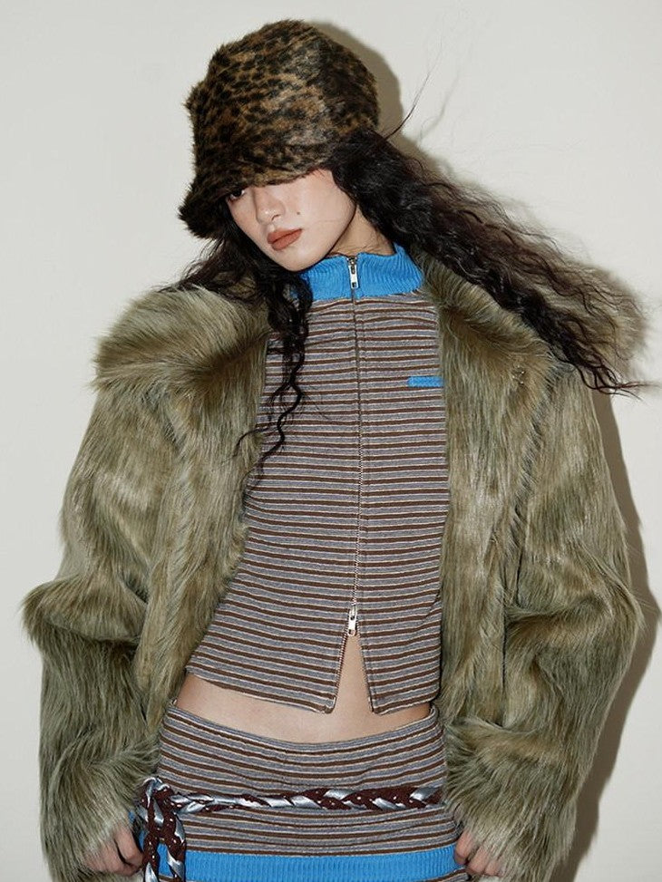 badtaste Western Retro Short Loose Plush Niche Design Women's Faux Fur Coats