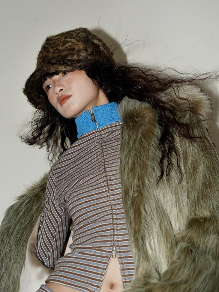 badtaste Western Retro Short Loose Plush Niche Design Women's Faux Fur Coats