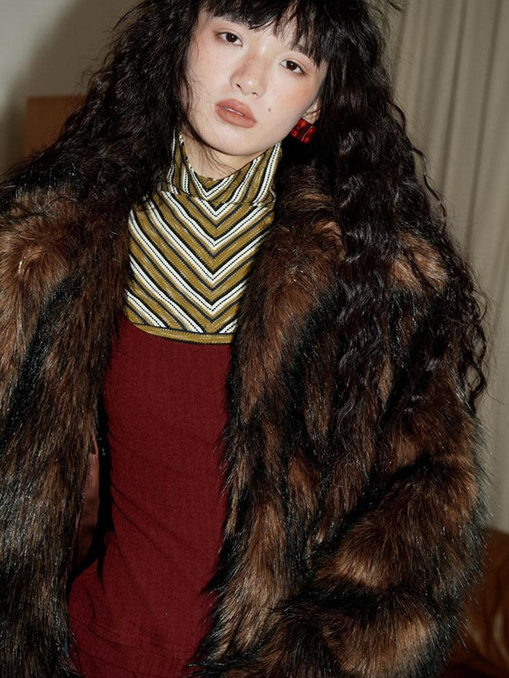 badtaste Western Retro Short Loose Plush Niche Design Women's Faux Fur Coats