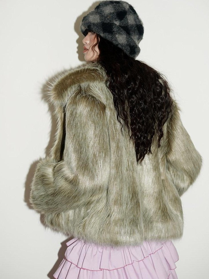 badtaste Western Retro Short Loose Plush Niche Design Women's Faux Fur Coats