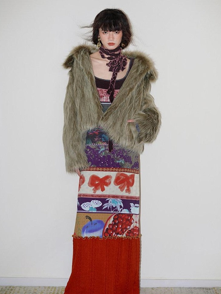 badtaste Western Retro Short Loose Plush Niche Design Women's Faux Fur Coats